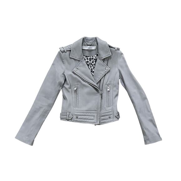 IRO Luiga Light Gray Lambskin Leather Moto Full Zip Biker Jacket Size 36 - Picture 1 of 4